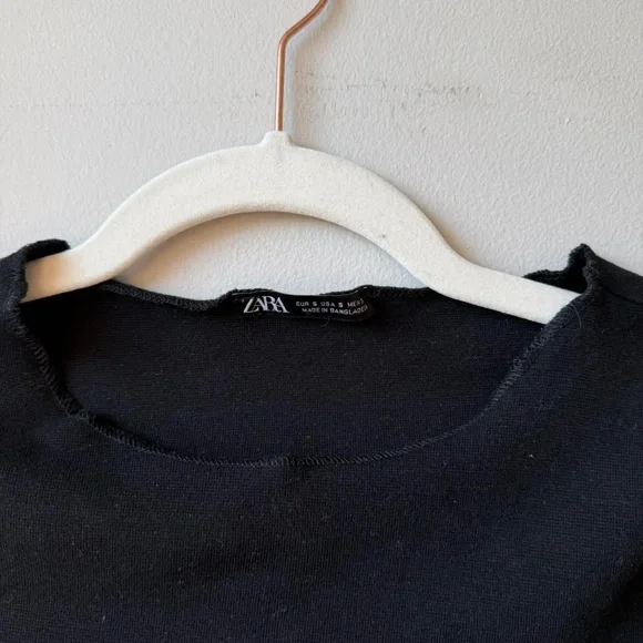 Zara Black Cropped Scoop Neck Top - Picture 4 of 4
